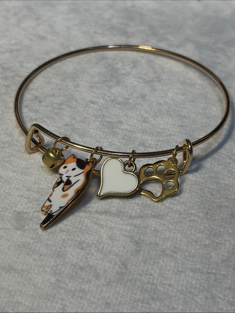 Cattitude Gold Tone Adjustable Charm Bangle Bracelet
